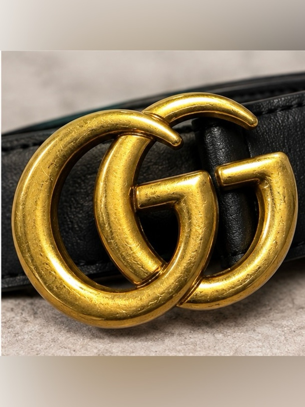 Gucci Black Leather Men's Belt with Double G Gold Buckle